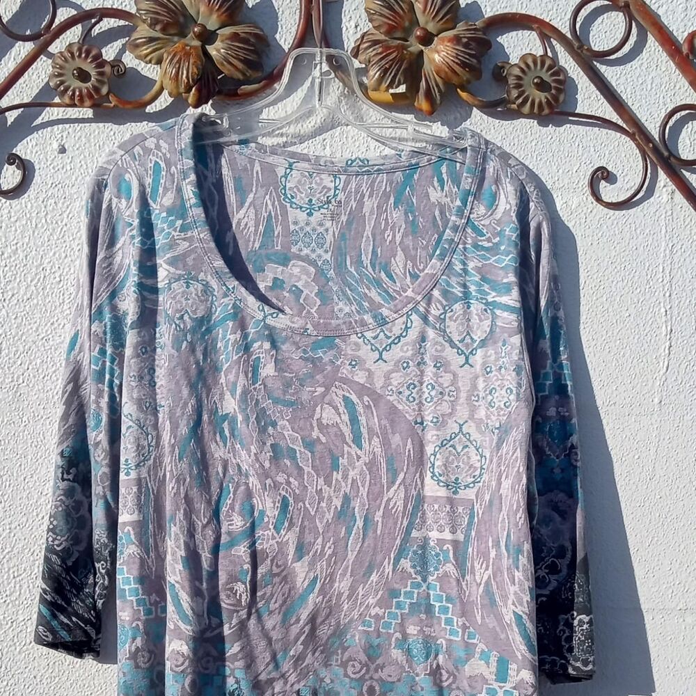 Style&Co. Women's 2X Women's Blue and Grey Blouse